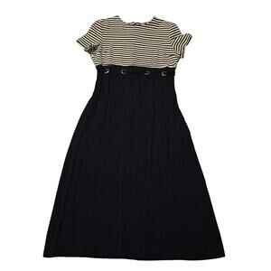 Vintage Dani Michael Yellow & Black Striped Adjustable Tie Waist Maxi Dress